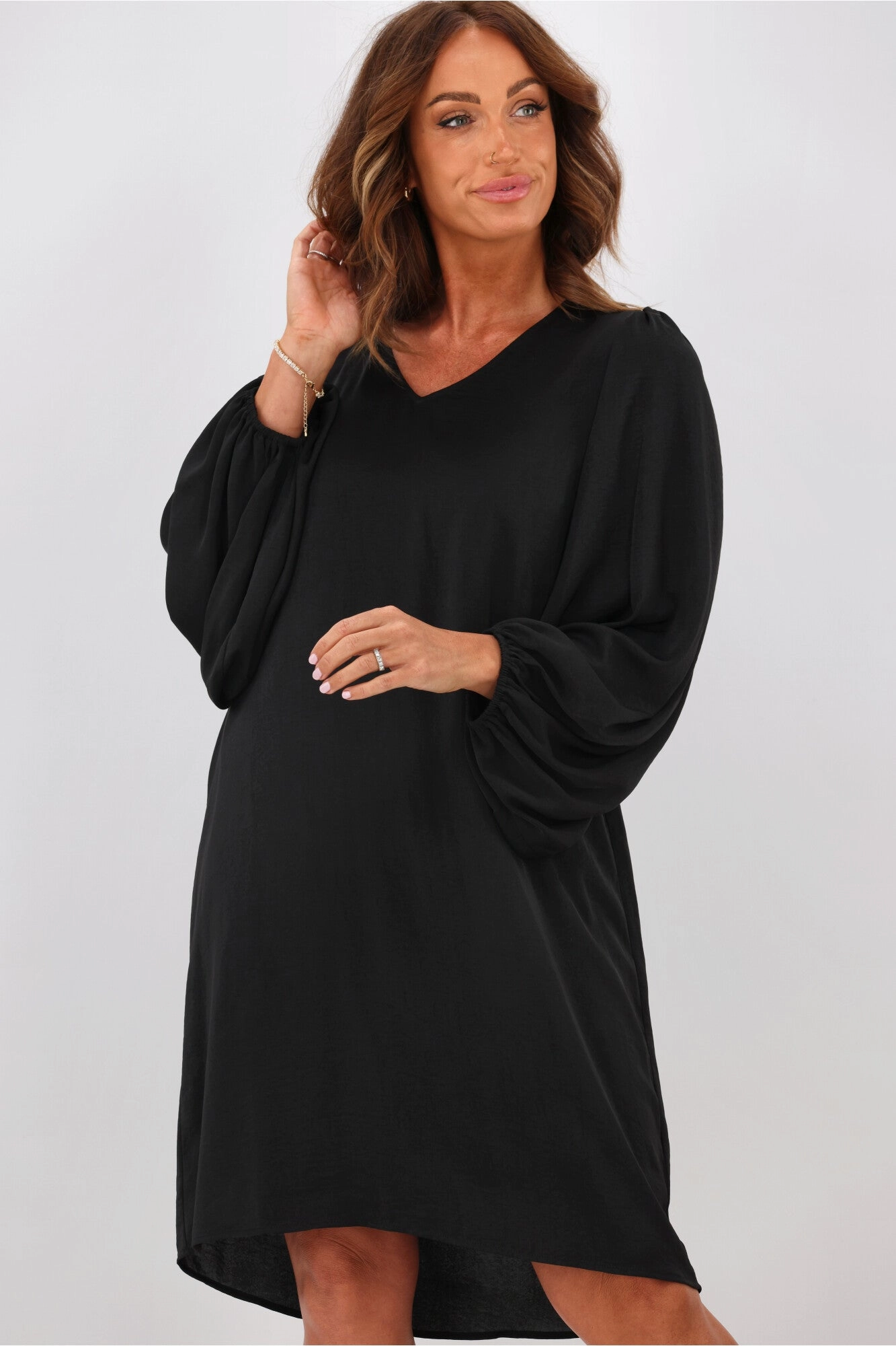 Beauty Zone Tall-Fit Jane James Claudette Balloon Sleeve Dress Black