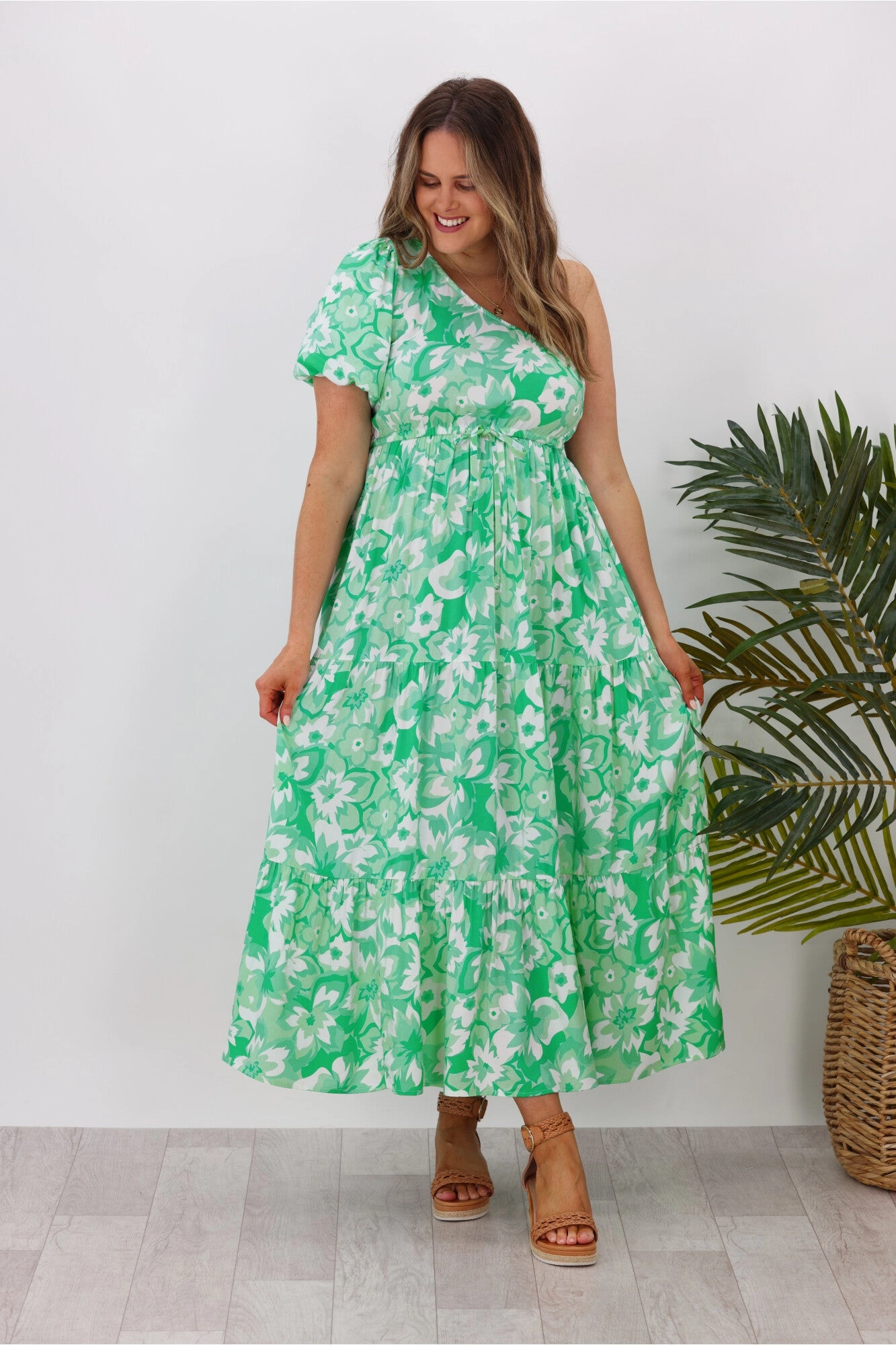 Jar Of Hearts Carita One Shoulder Dress Jade Calm Drape Sharp Look