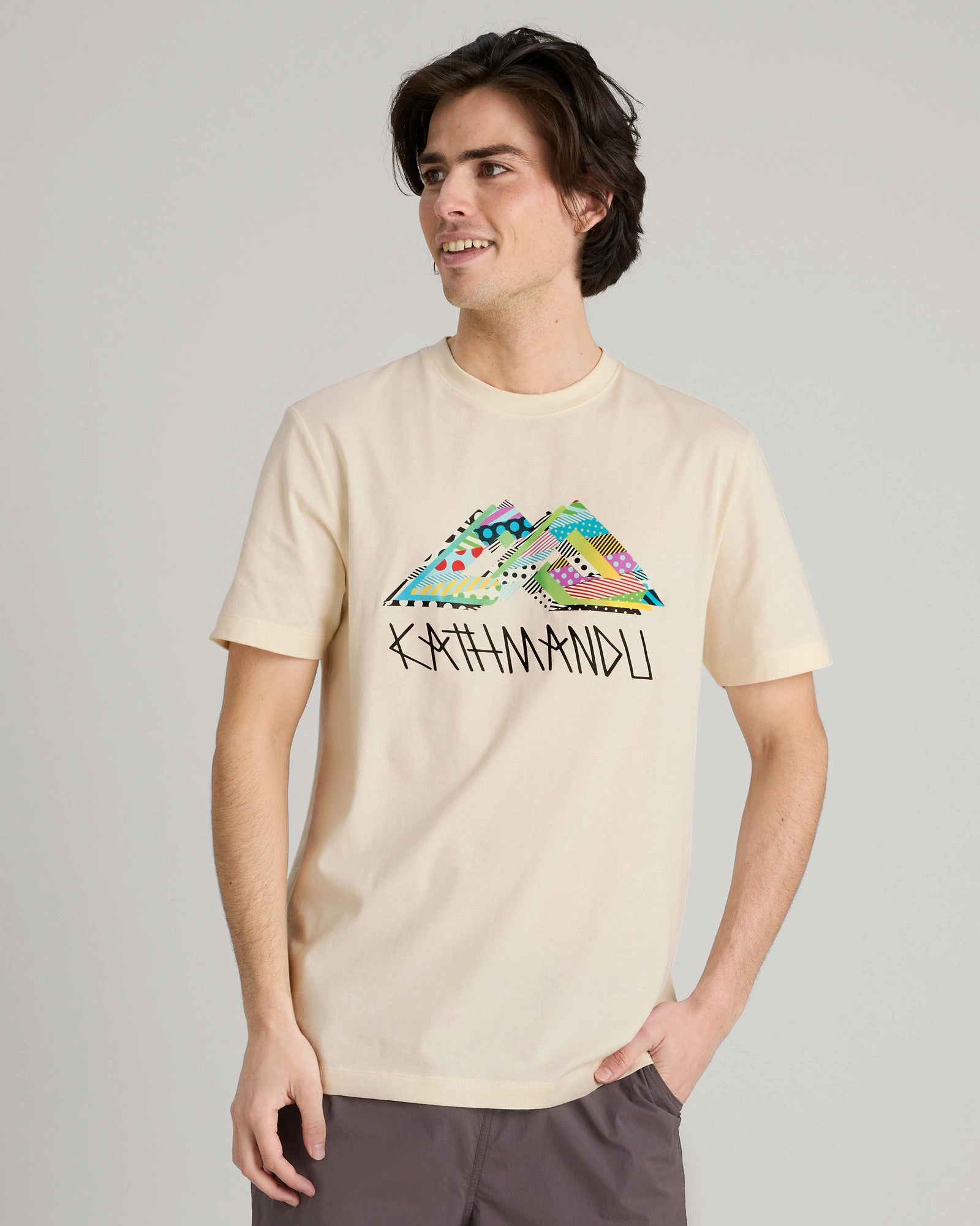 Jason Woodside Kathmandu Logo Men's T-shirt - Natural Easy Fit Relaxed Tank