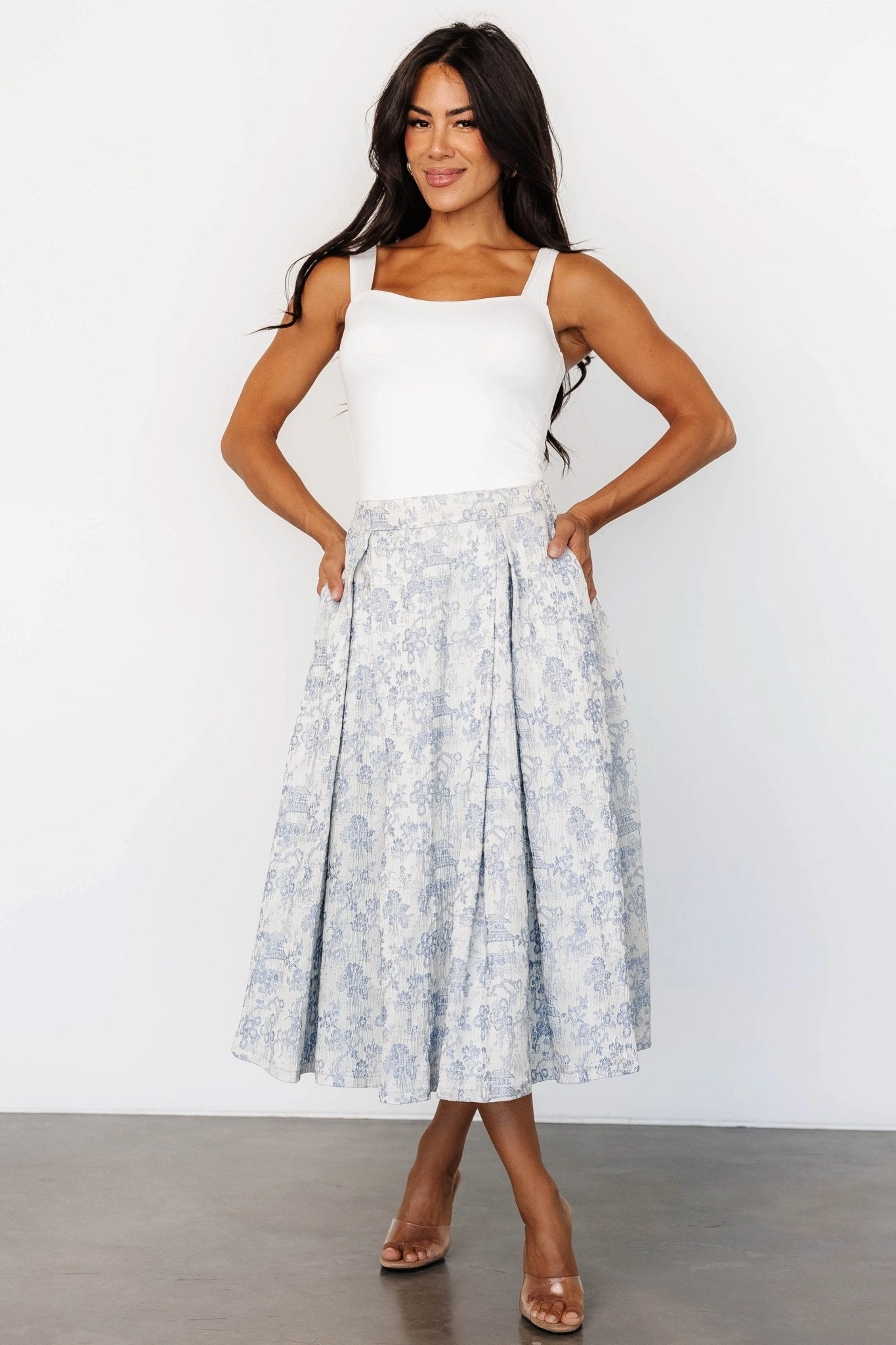 Jeanne Pleated Midi Skirt | Pearl   Light Blue Photoshoot Ready