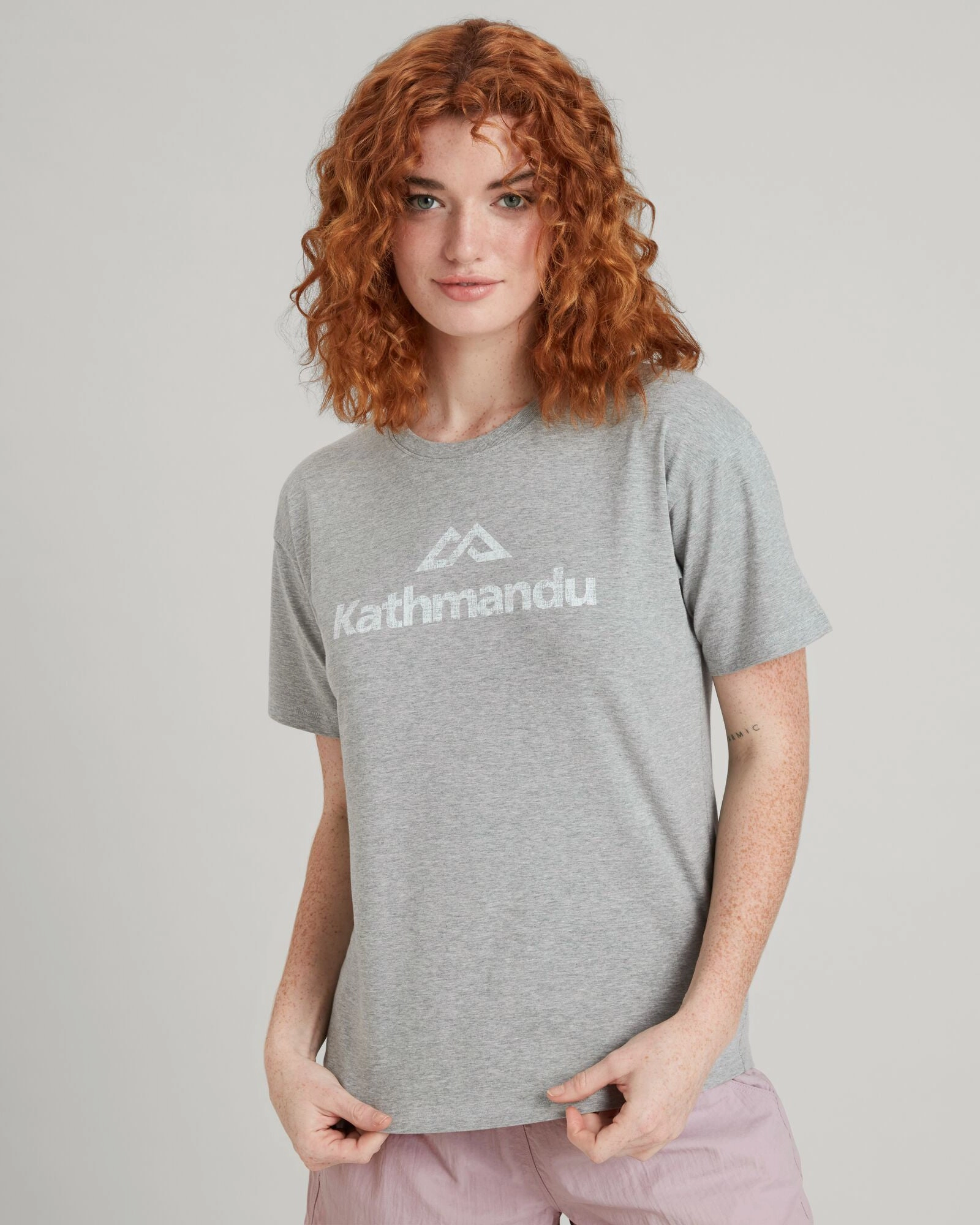Kathmandu Logo Women's Short Sleeve T-shirt - Light Grey Marle Odor Resistant Technology Wrinkle resistant fabric
