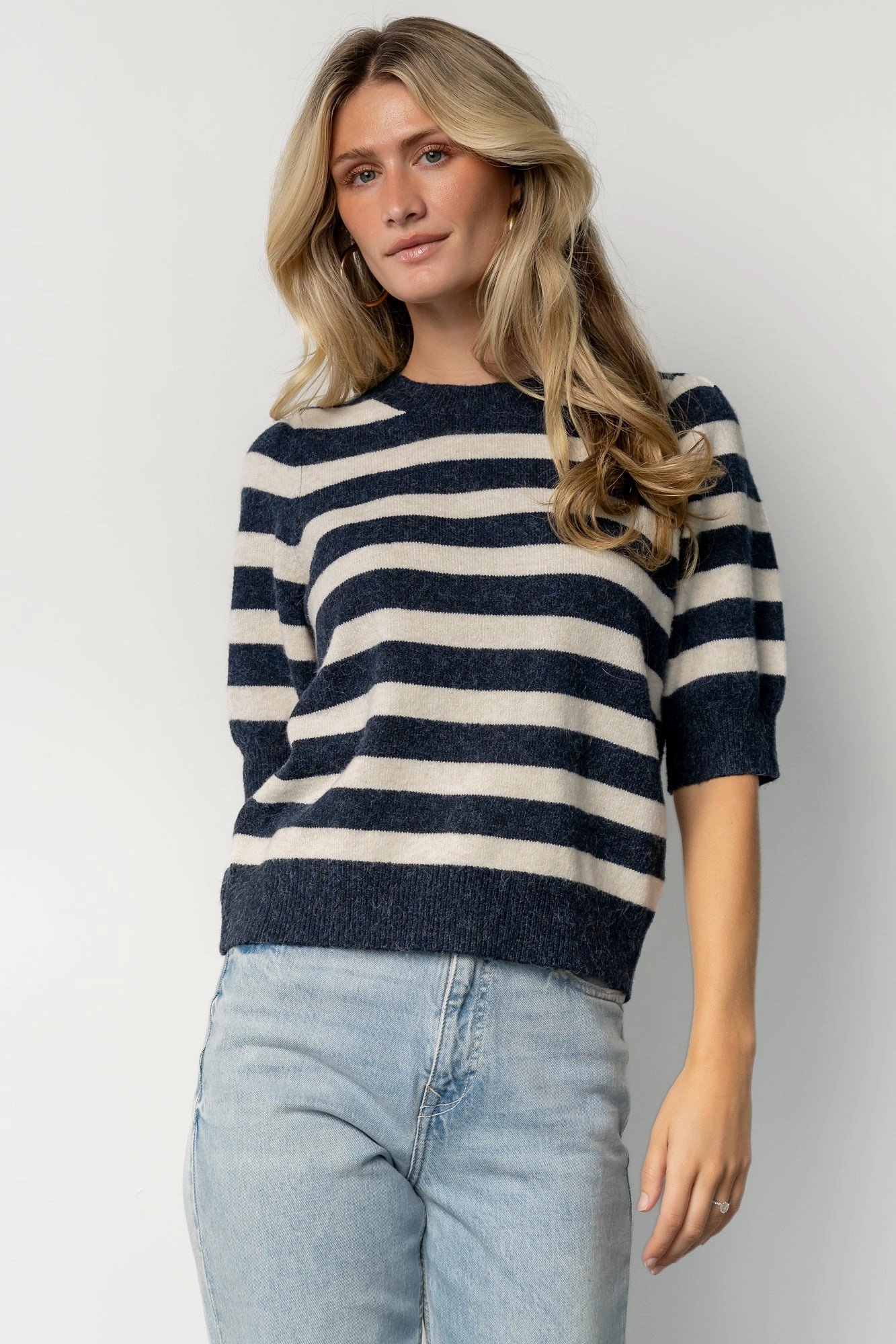 Keira Sweater Top | Navy   Ivory Stripe Perfectly Warm