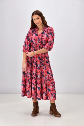 Vibe Style Comfortable casual dress Gloss The Label Chyna Mandarin Collar Dress Autumn Watercolour Floral