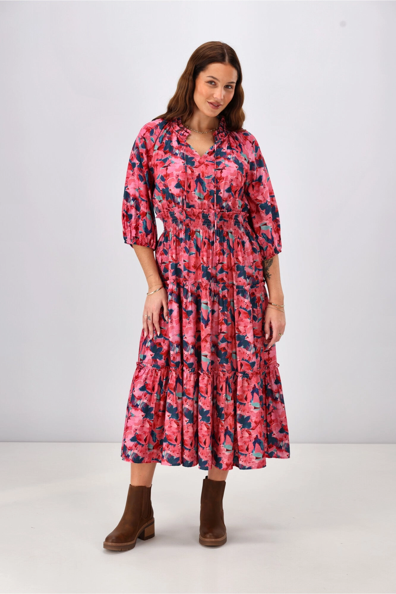 Street Motion Gloss The Label Chyna Mandarin Collar Dress Autumn Watercolour Floral