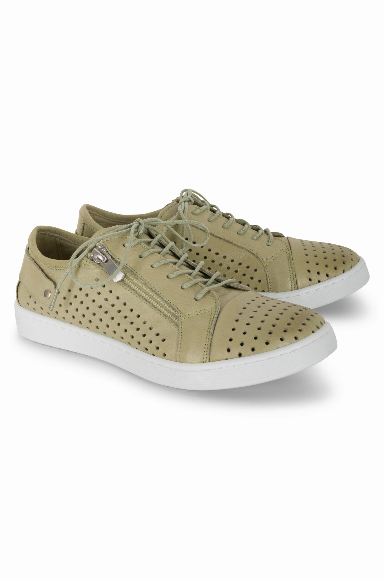 Modern Walk Reinforced Midfoot Lace up & size zip Leather Sneaker | PISTACHIO | 0617YY