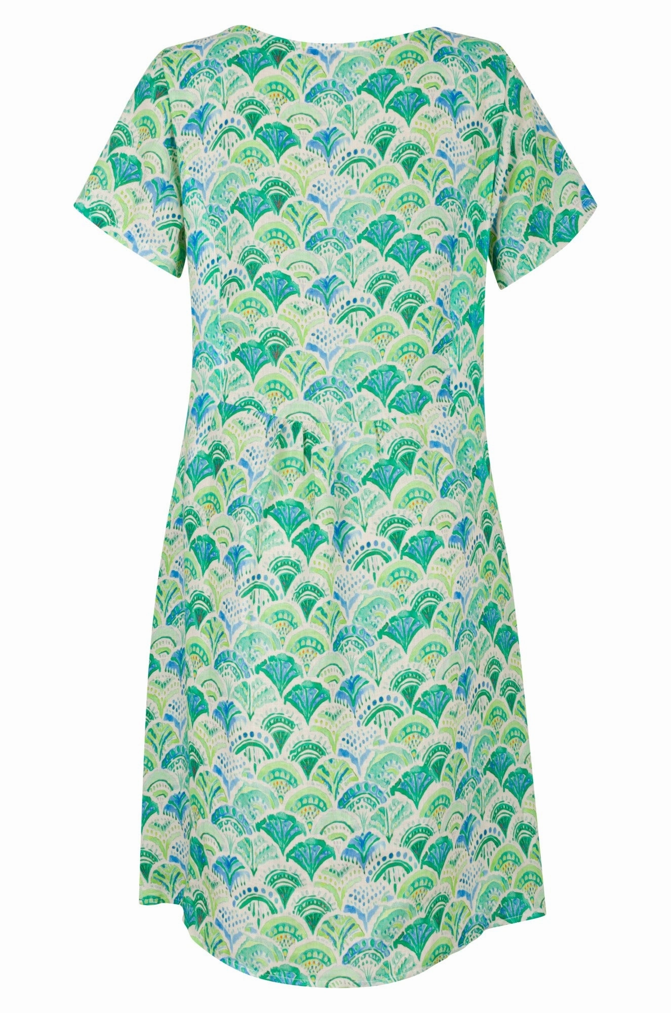 Classic Comfort Made in Italy 100% Linen Dress | Lime Teal Fans | 0401A1