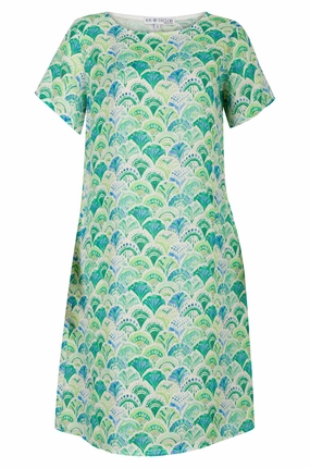 Made in Italy 100% Linen Dress | Lime Teal Fans | 0401A1 Smooth Layering Comfy and Chic
