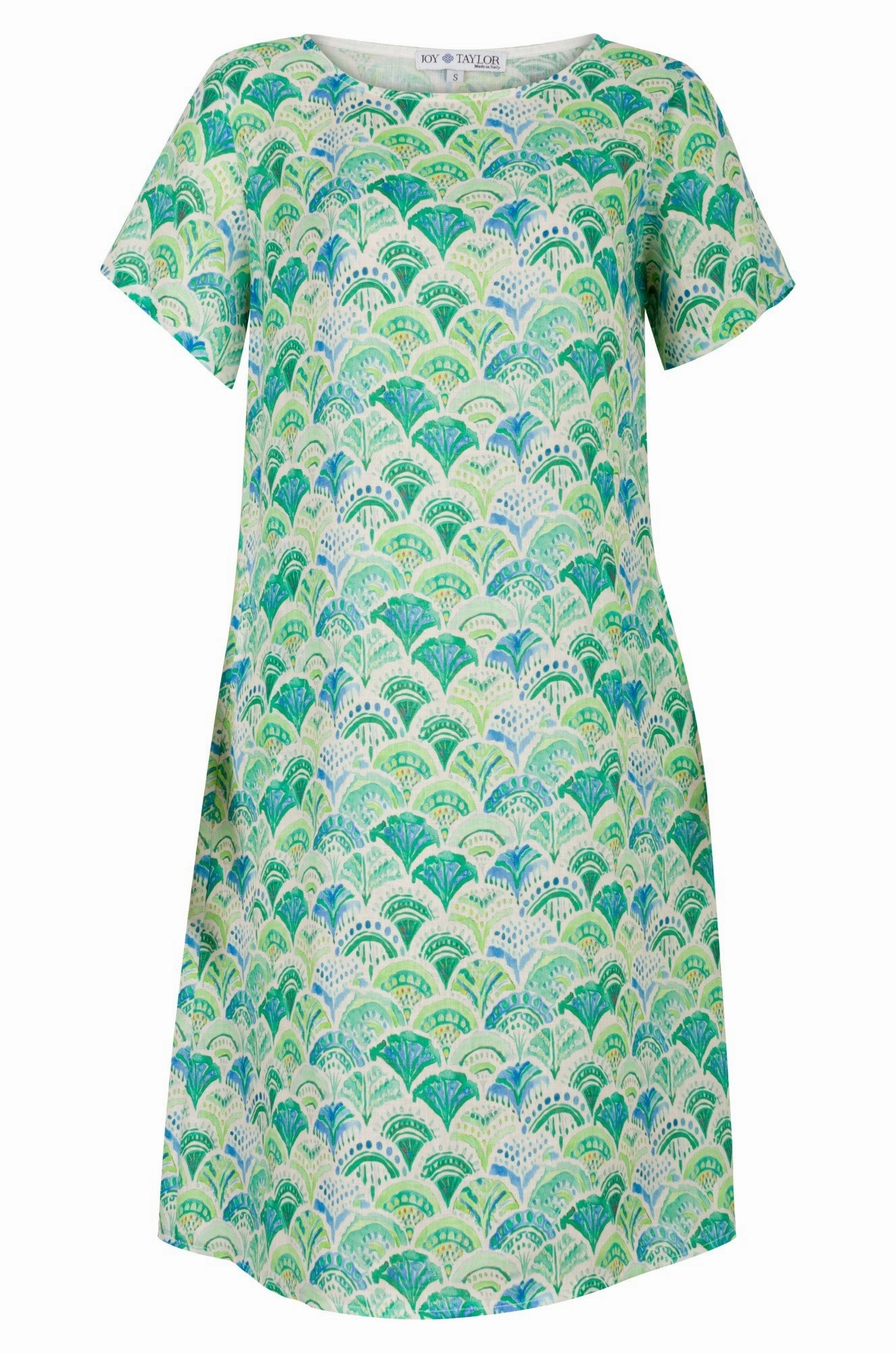 Made in Italy 100% Linen Dress | Lime Teal Fans | 0401A1 Smooth Layering Comfy and Chic