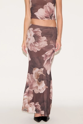 LARGE PEONY PRINT MESH OVERLAY MAXI SKIRT Reimagined Classic
