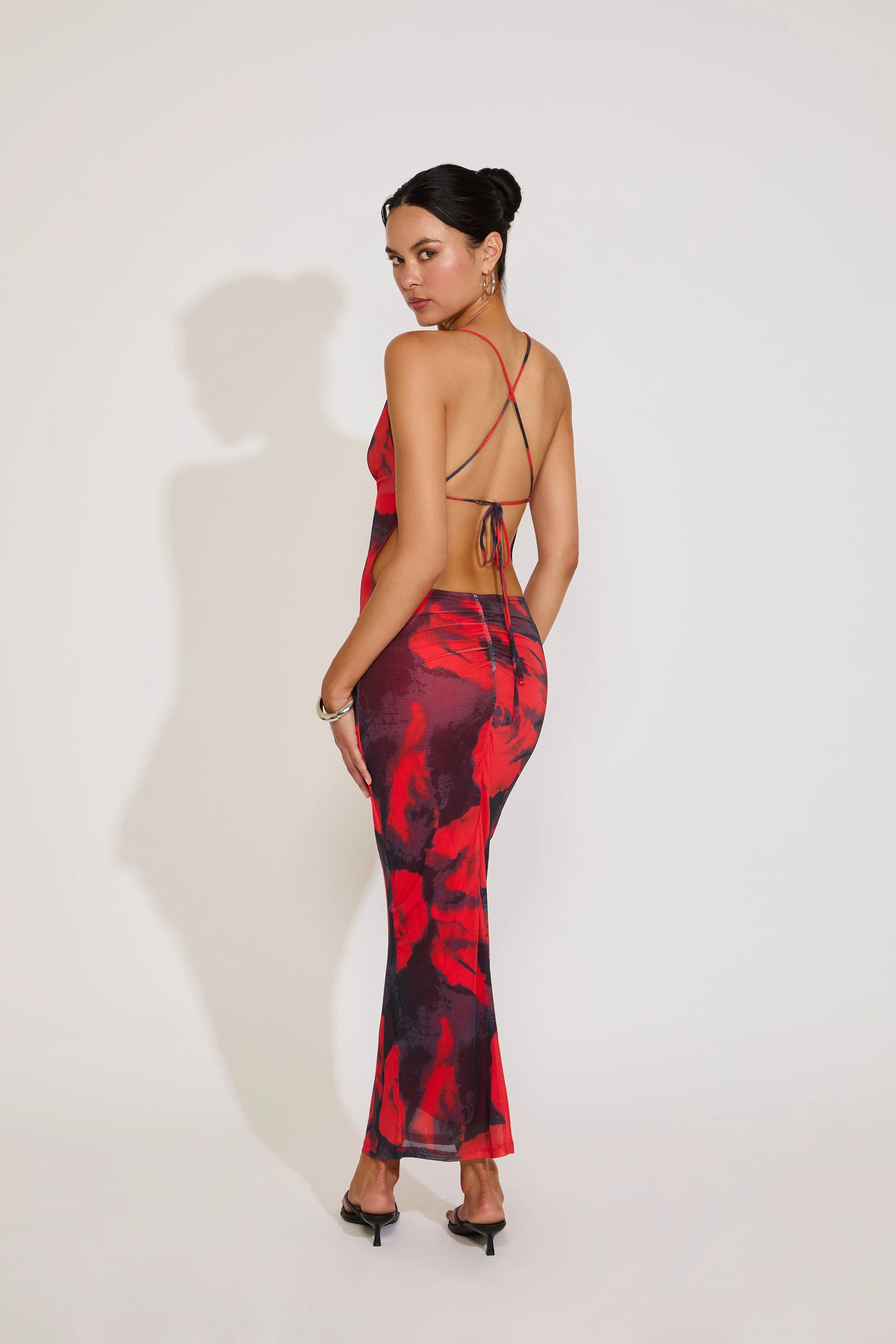 Easy and Effortless LARGE ROSE PRINT CROSS BACK COWLED MAXI DRESS