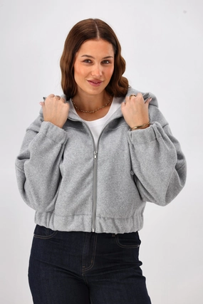 Shine On Label Metro Felt Hooded Bomber Jacket Grey Marl Gloss Free Texture