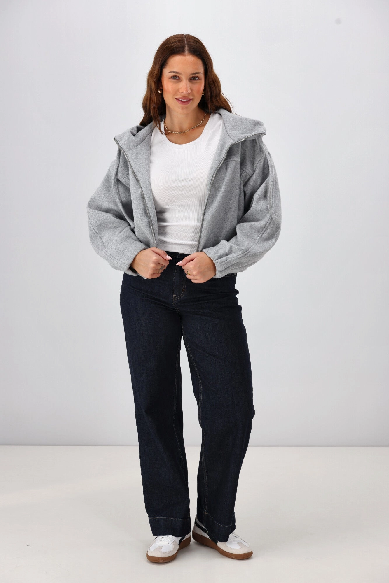 Crisp Look Low Profile Insulation Shine On Label Metro Felt Hooded Bomber Jacket Grey Marl