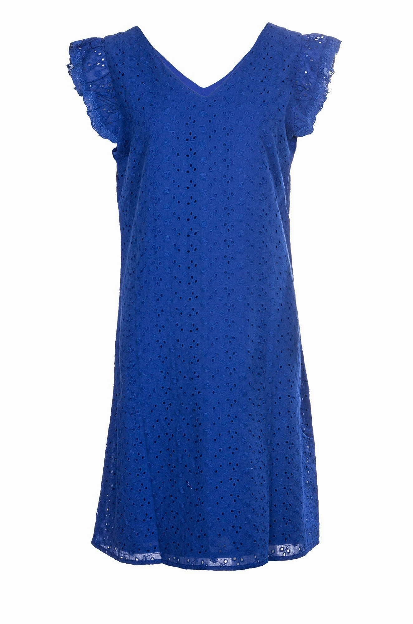 100% Cotton Broderie Anglaise Dress | MED BLUE | 8594A1 Balanced Shape