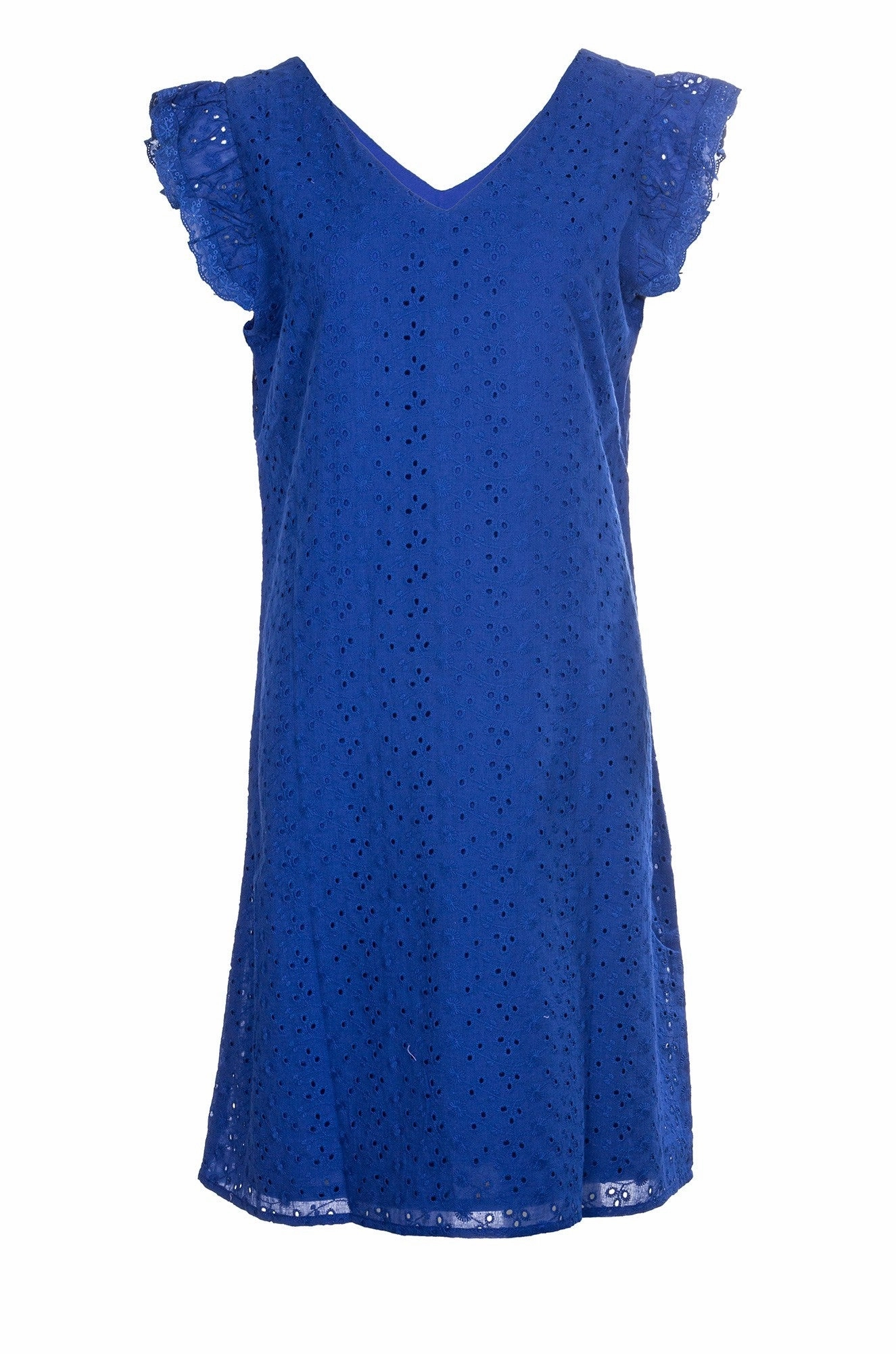 100% Cotton Broderie Anglaise Dress | MED BLUE | 8594A1 Sleek Fit Walk Grace