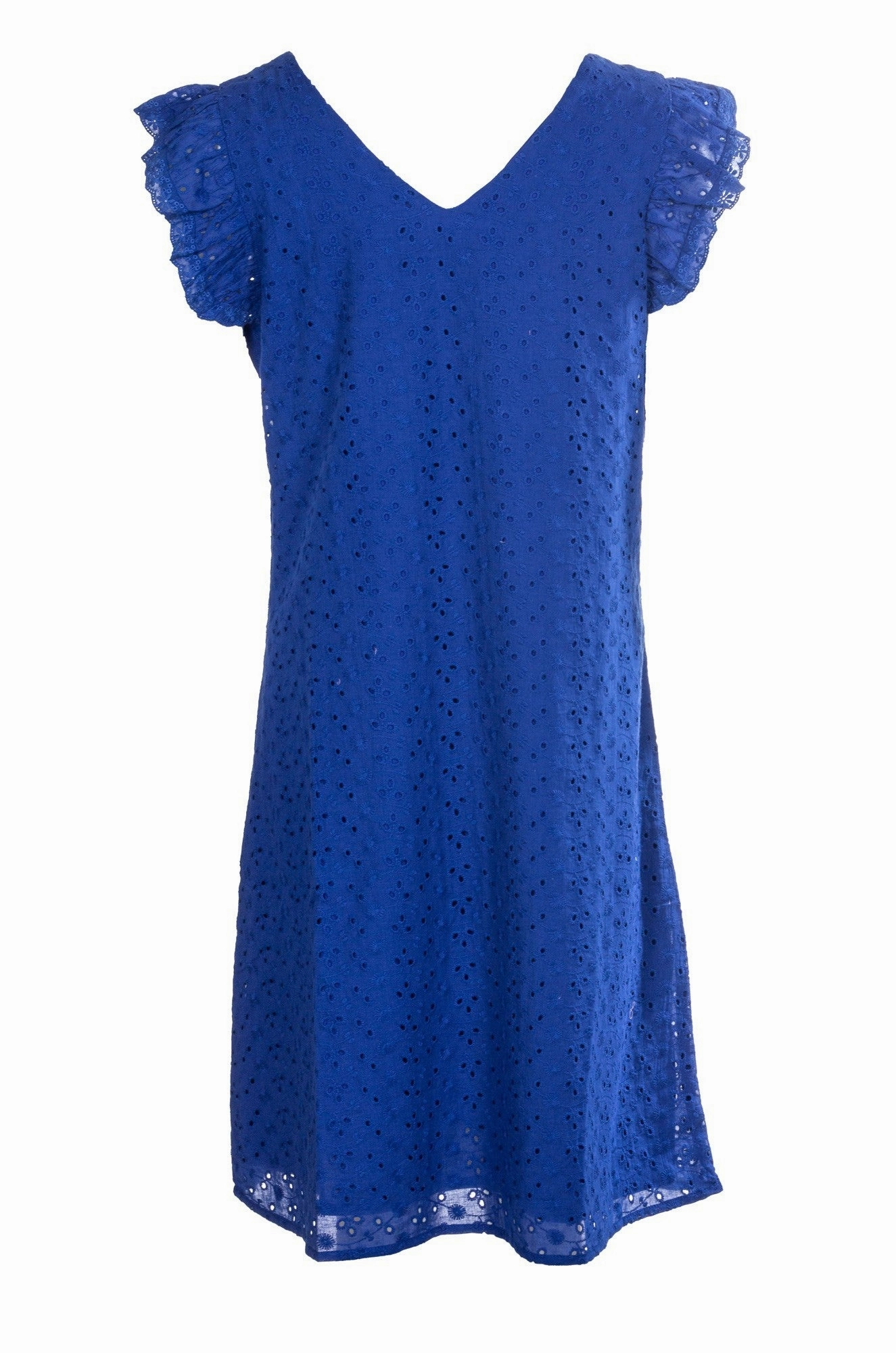 100% Cotton Broderie Anglaise Dress | MED BLUE | 8594A1 Perfect Fit Look Modern Layering