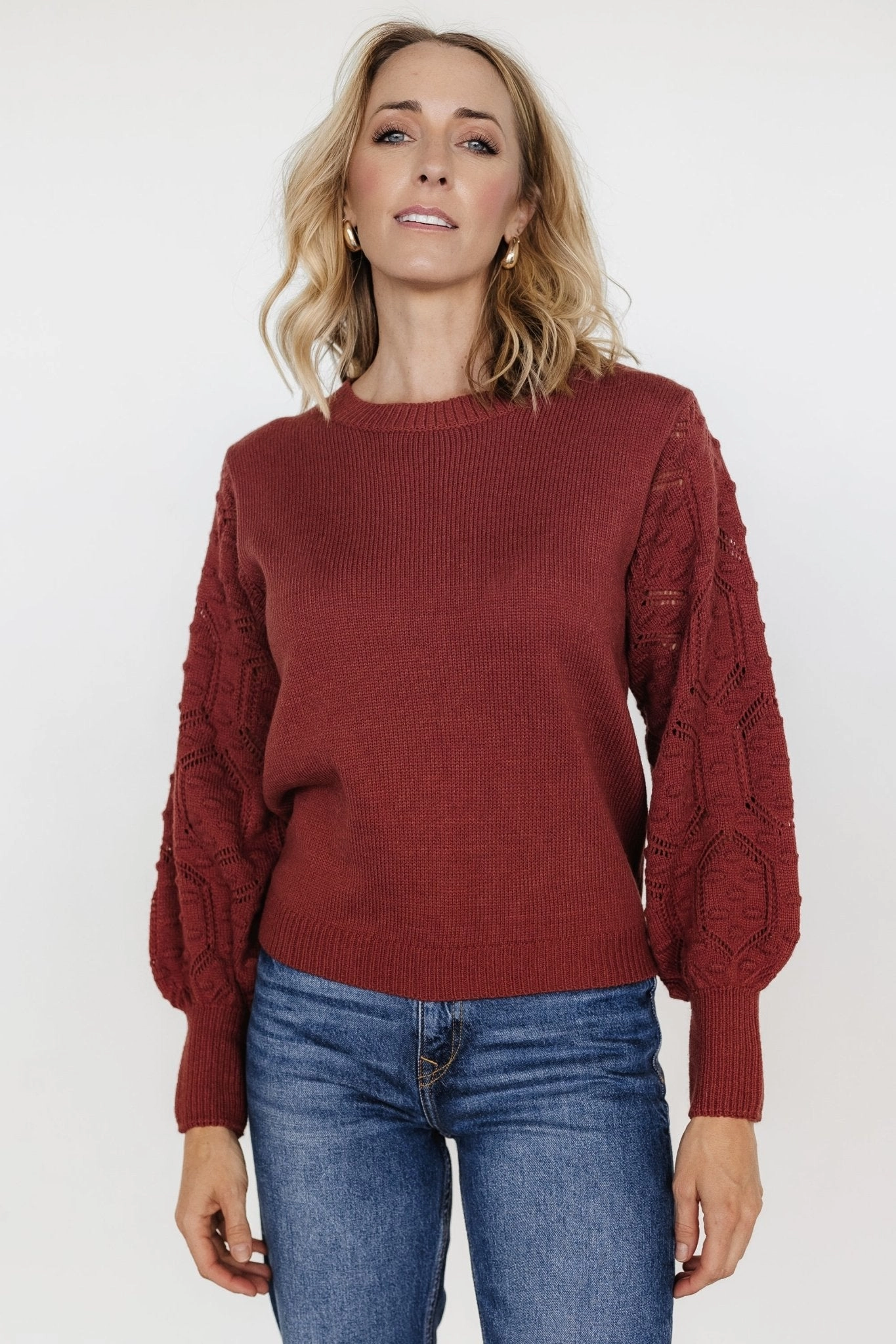 Devri Pointelle Sweater | Rust Breathable Comfort Fit Perfect Knitwear