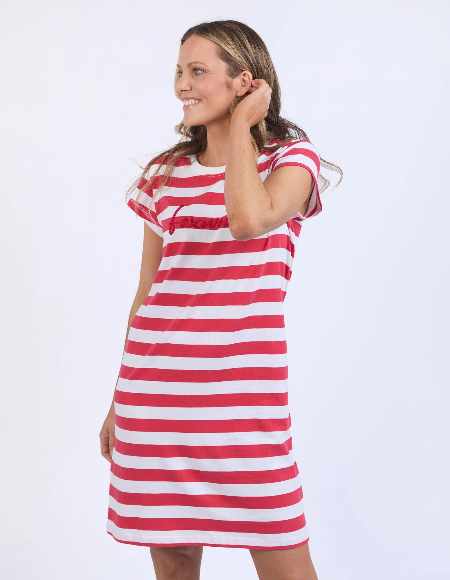 Basic Piece Foxwood Signature Stripe Tee Dress Cayenne & White Stripe