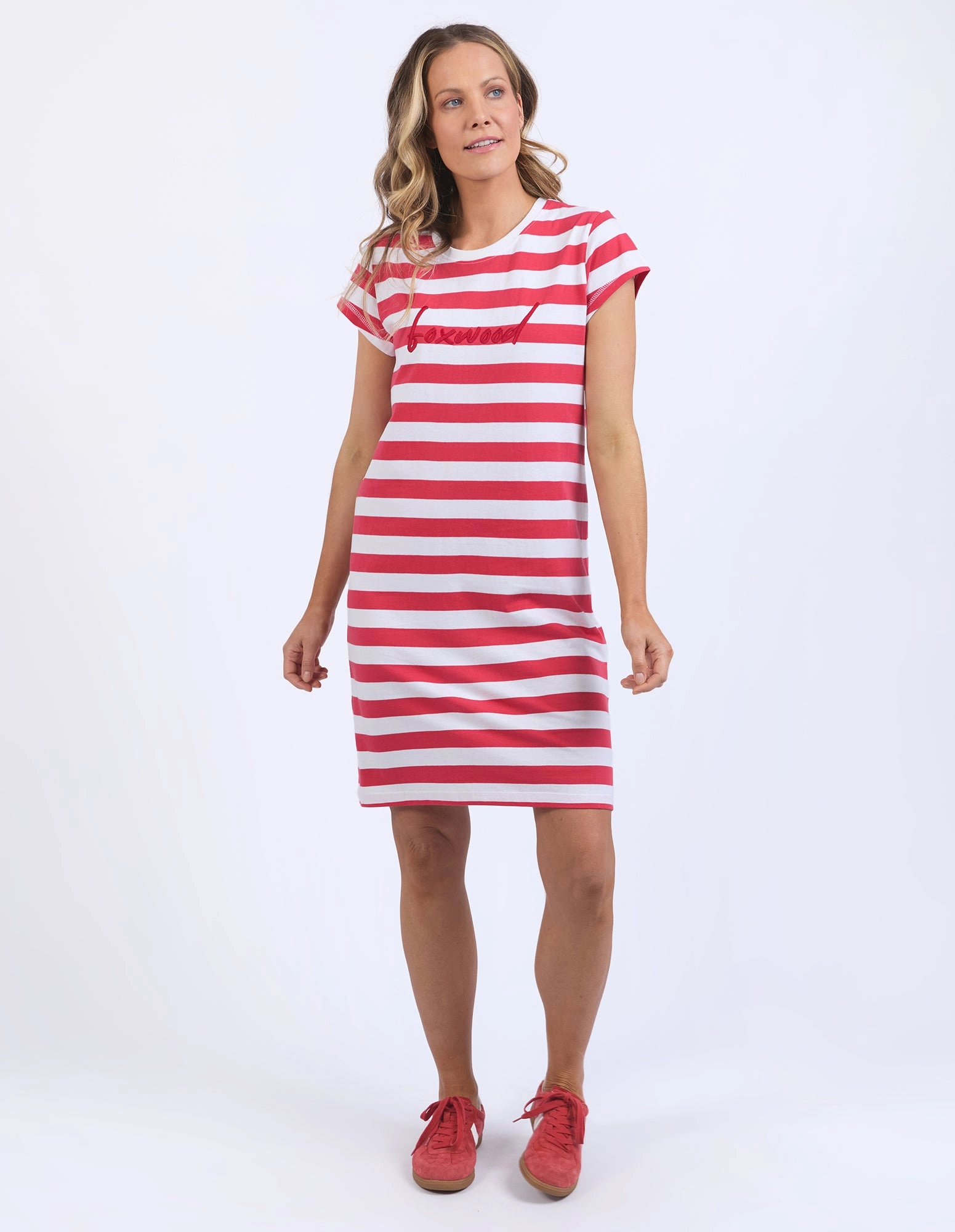 Foxwood Signature Stripe Tee Dress Cayenne & White Stripe School Uniform Breathable Layer Fit