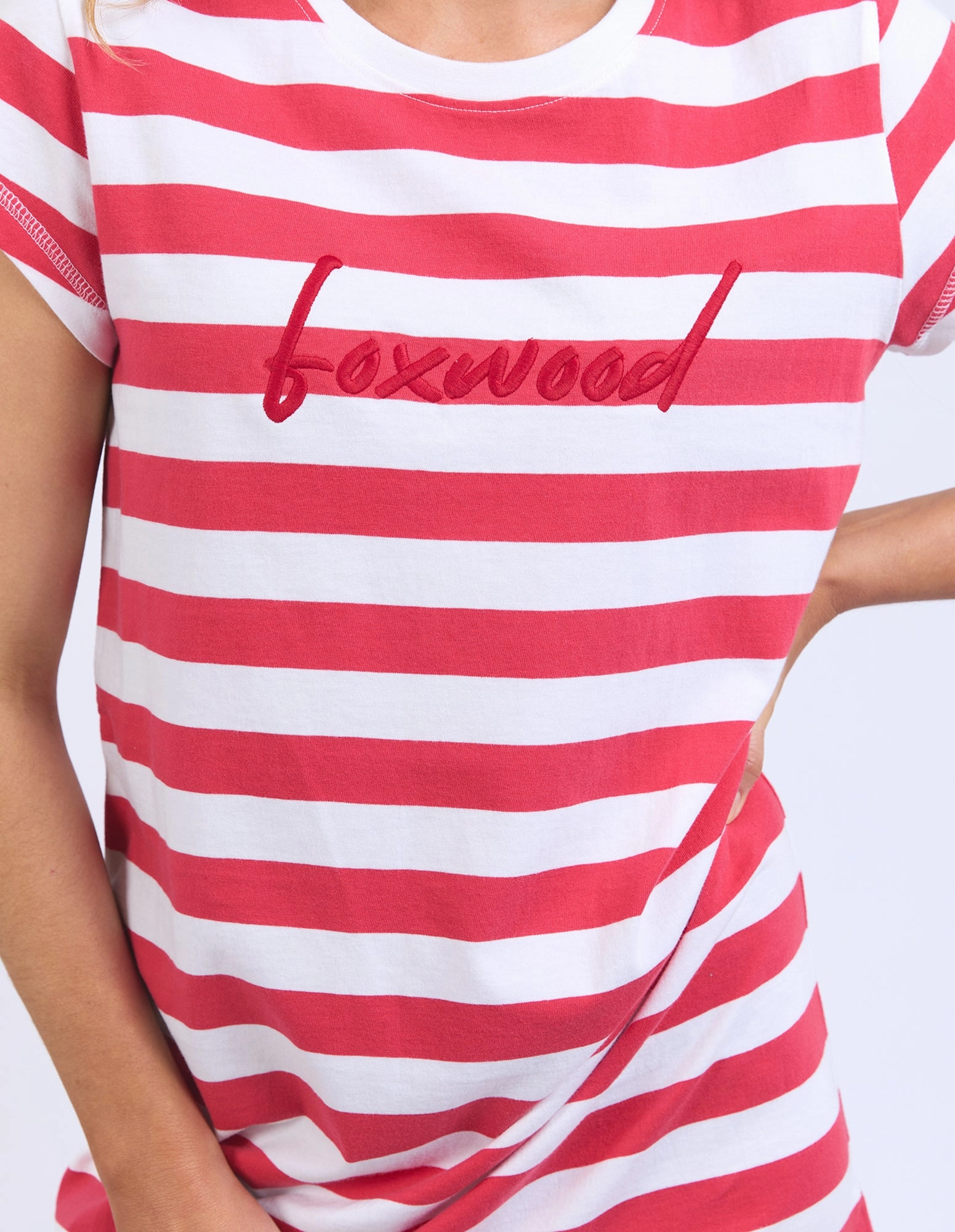 Foxwood Signature Stripe Tee Dress Cayenne & White Stripe Layering Comfort Wear Day-to-Night Look