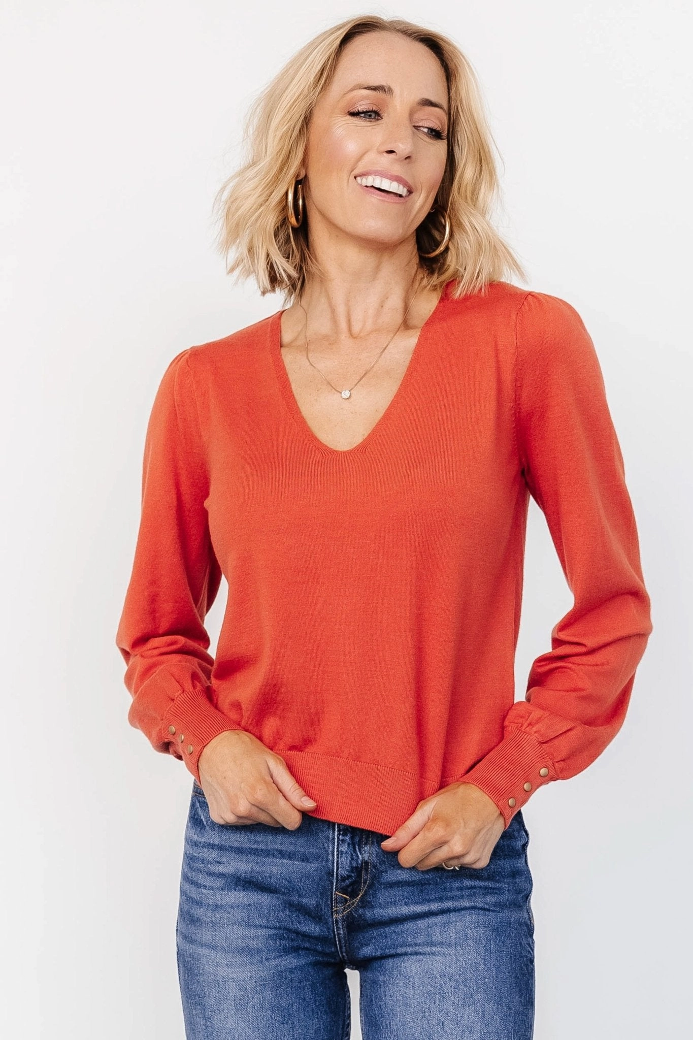 Sheila V Neck Sweater Top | Light Rust Performance Fit Wear Relaxed Wearable
