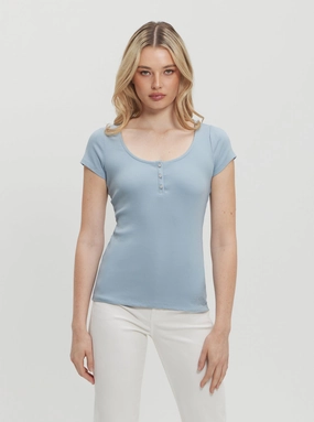 Eco Blue Karlee Jewel Henley T-Shirt FlexibleRibbing