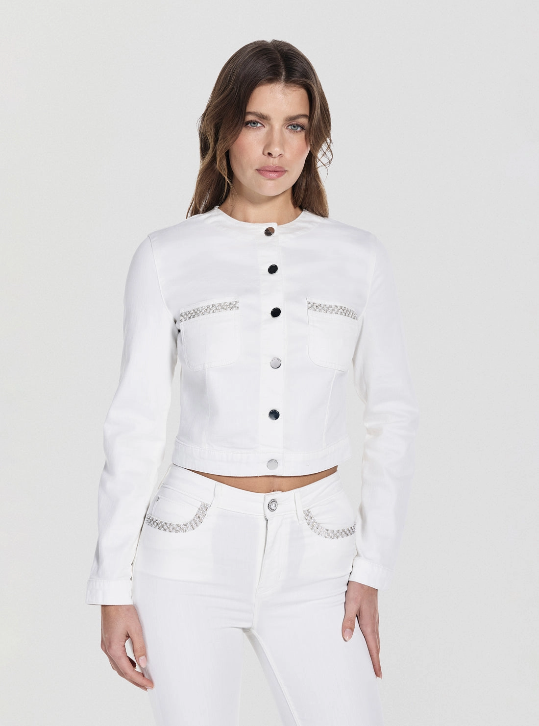 White Juliana Denim Jacket Down Stuffed Outdoor Adventure Wear