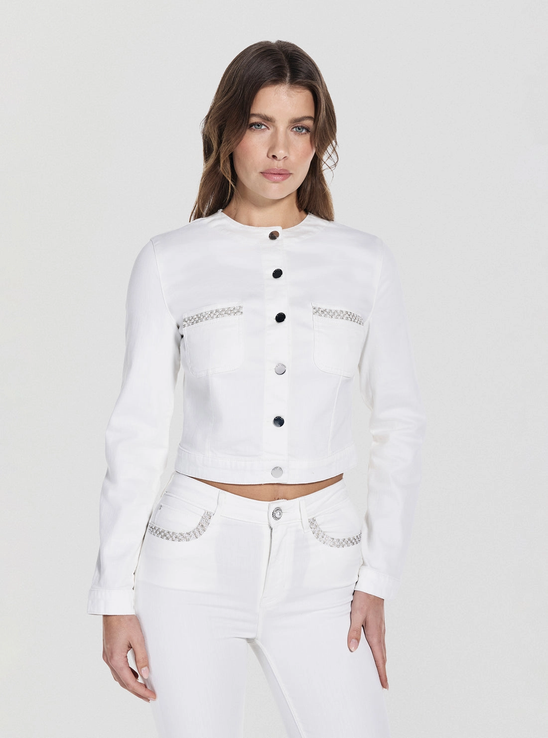 White Juliana Denim Jacket Moisture Wicking Inner Layer