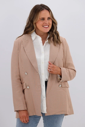 Leoni Boyfriend Blazer Beige Check SeamSealed Edges PerimeterStructuralBoning