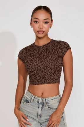 PreWashed LEOPARD PRINT SHORT SLEEVE CROPPED TOP