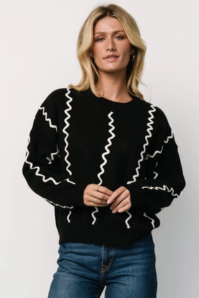 Misha Patterned Sweater | Black Sophisticated Layers Windproof Weave