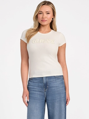 3D Spacer Fabric Soft Brushed Lining Eco White Pony Hair Logo T-Shirt