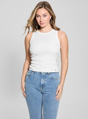 LightweightFabric MultiPocket Configuration White Alexia Sequins Tank Top