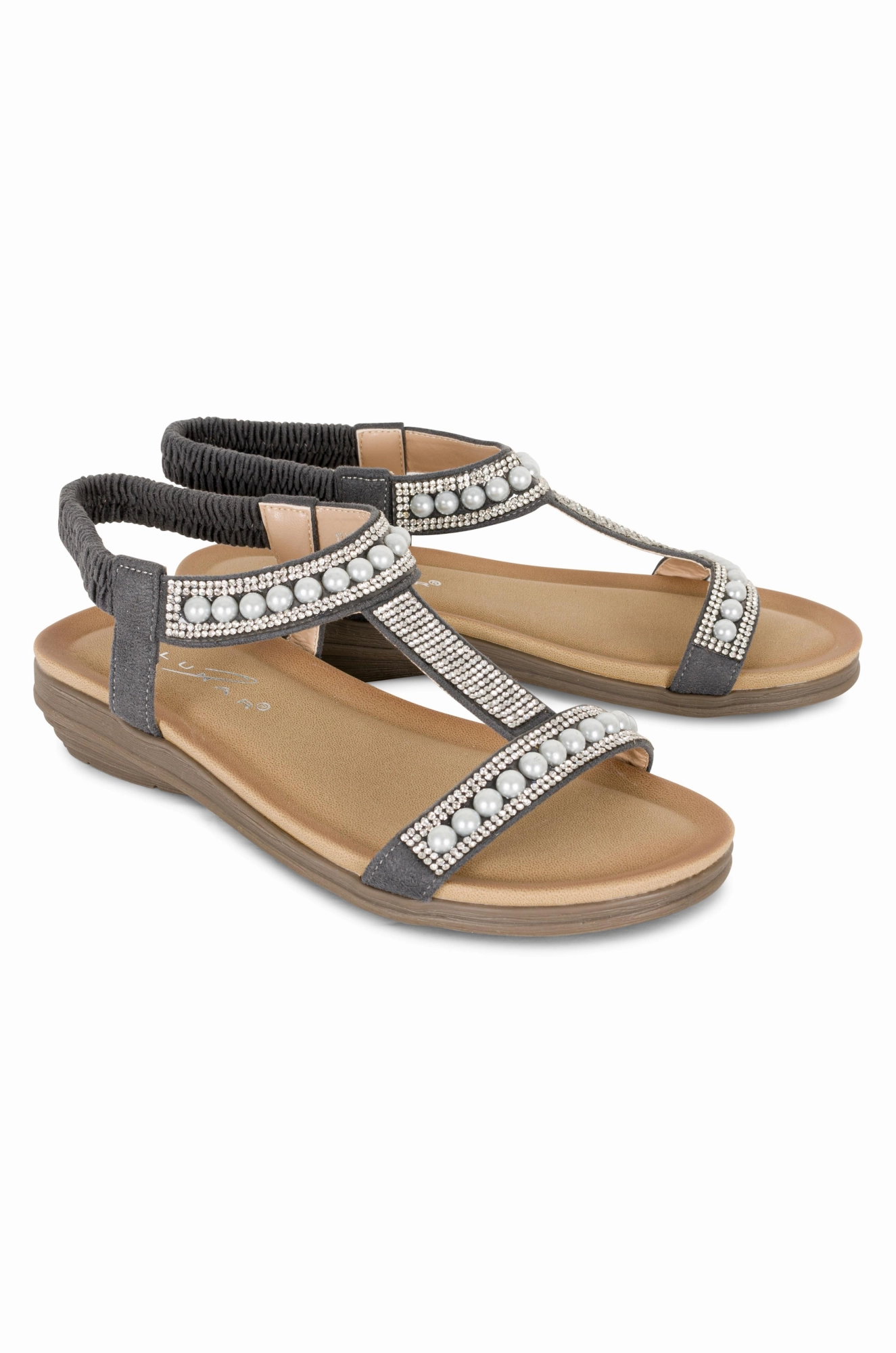 Pearl & Gem T bar Sandal | GREY | TANCY AB Weave Style