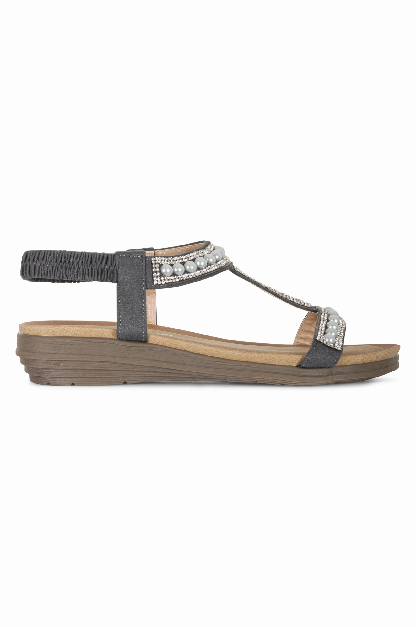 quick dry Pearl & Gem T bar Sandal | GREY | TANCY AB