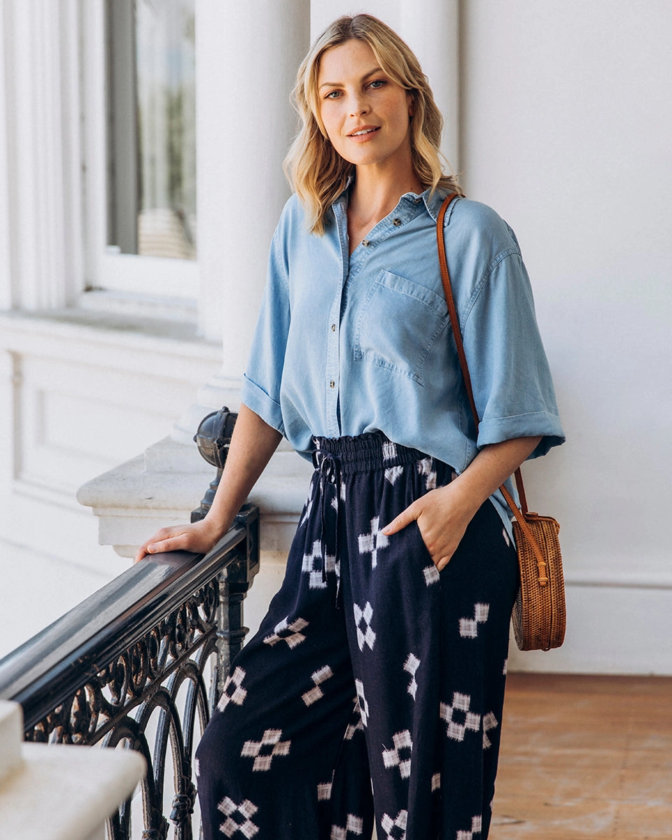 Elm Positano Pant Navy Print Perfect Layer Inner Grip Band