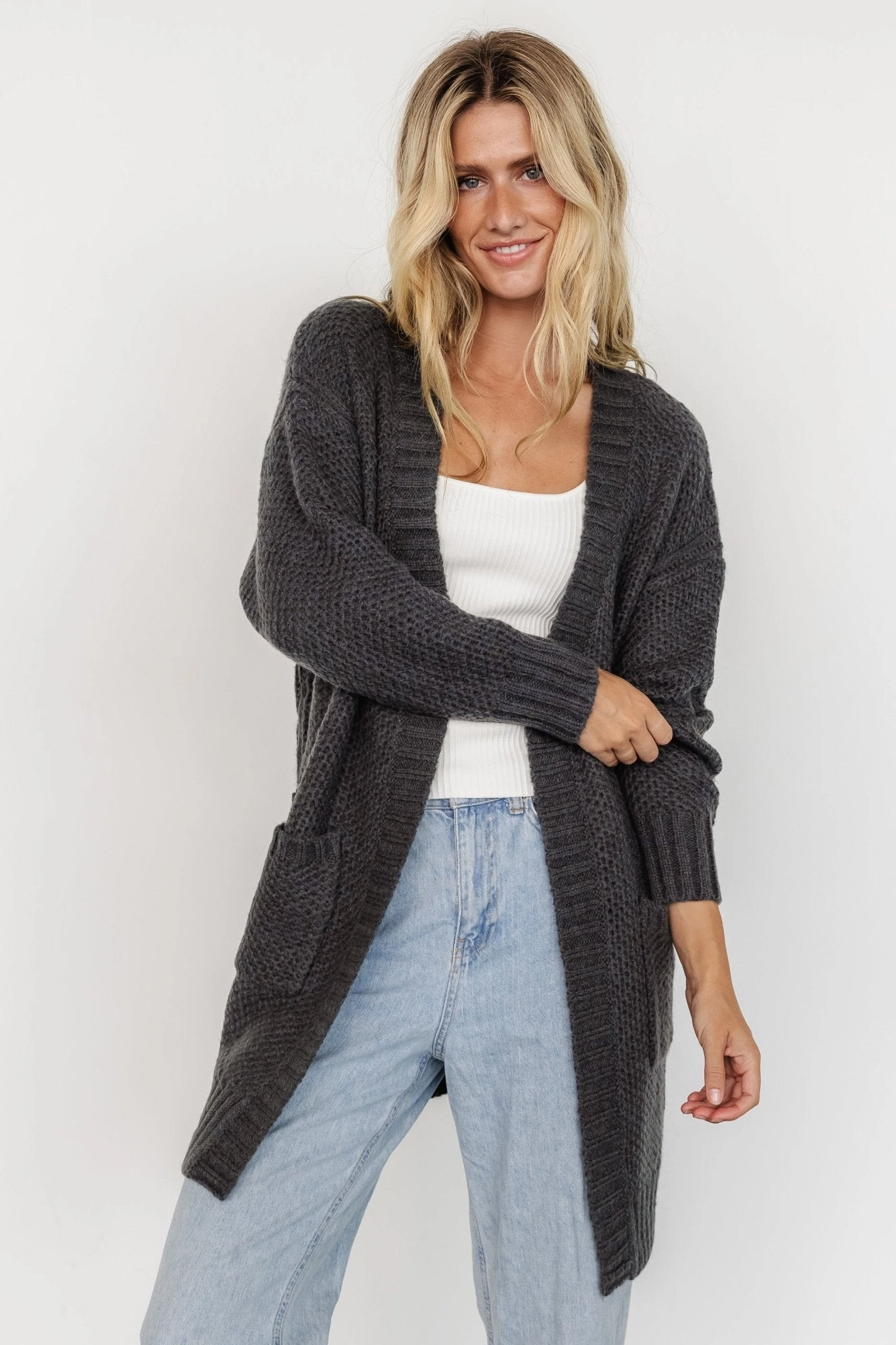 Temperature Regulating Fibers Fashion staples Theodora Knit Cardigan | Charcoal