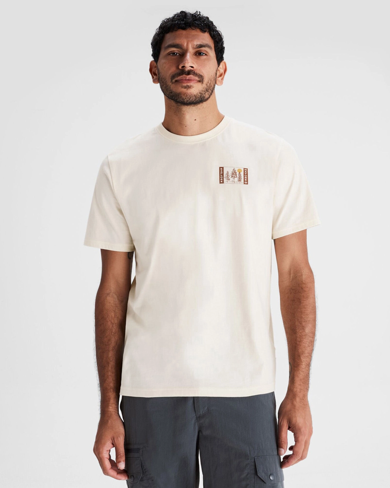 Men's Explore Nature Organic Cotton T-shirt - Natural Button Down Collar Active Blouse