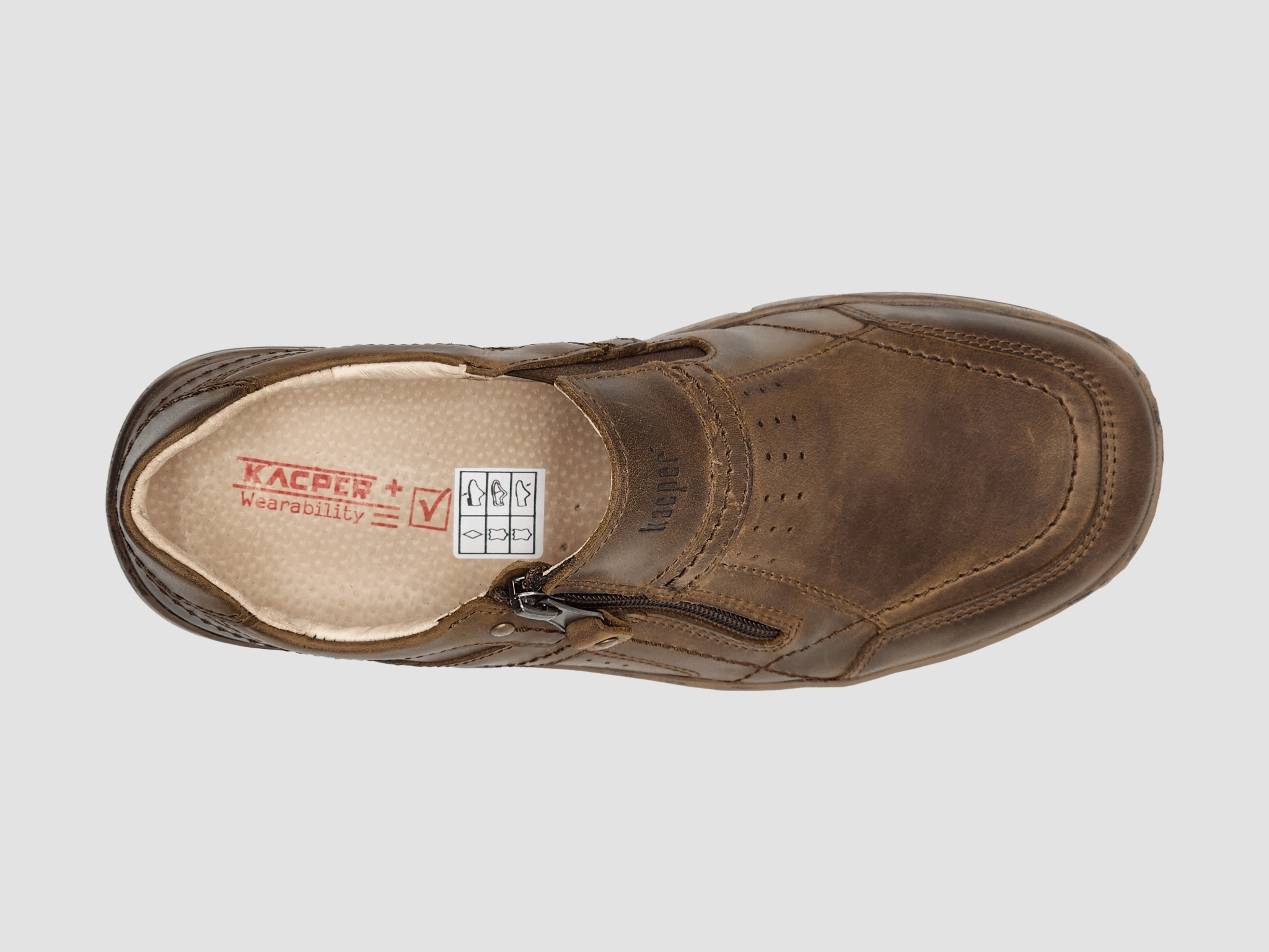 Ridge Jog Kick Hike Men's Everyday Zip-Up Slip-On Leather Shoes -  Brown