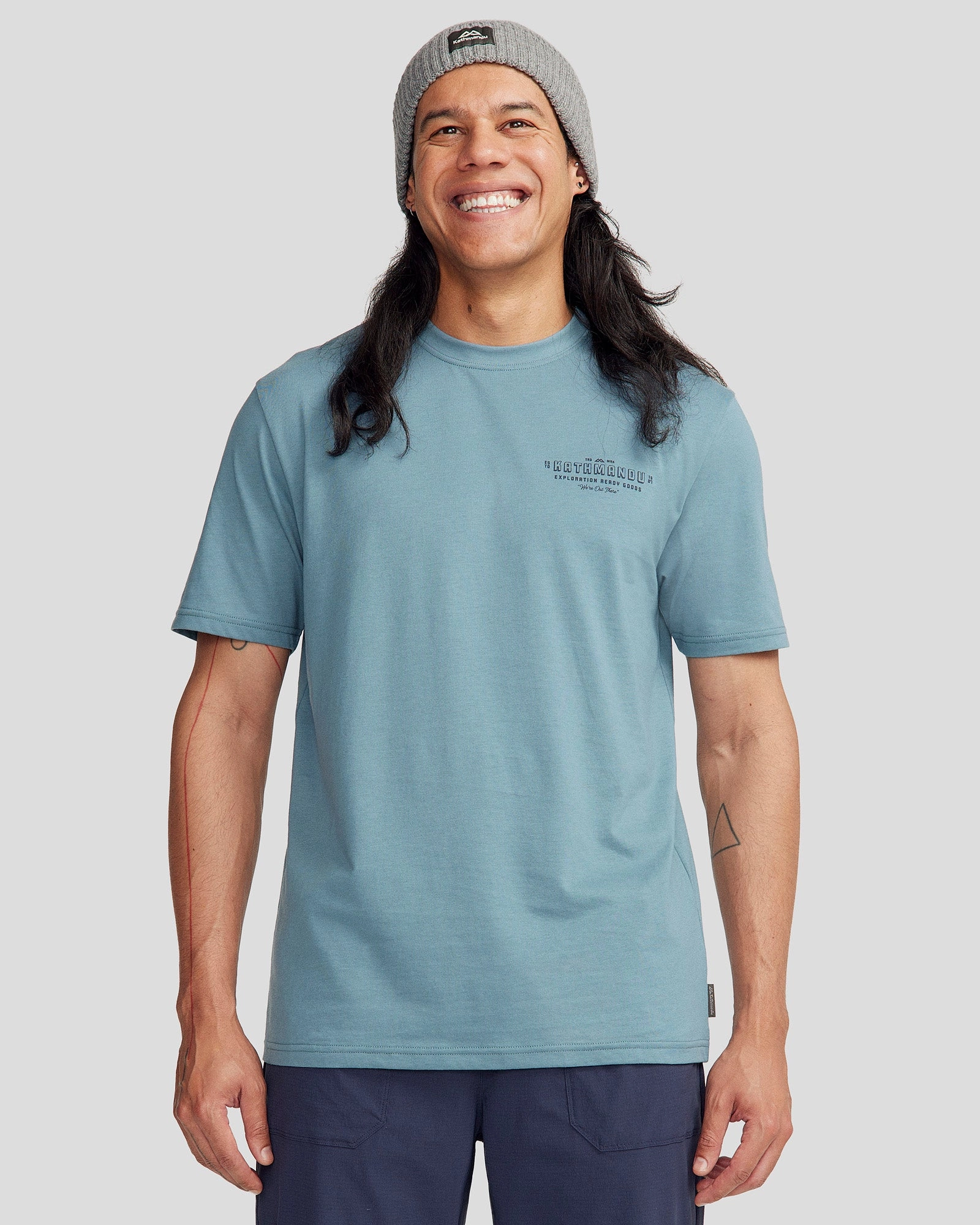 FrictionReducing Layered Panel Construction Men's Exploration Organic Cotton T-shirt - Washed Blue