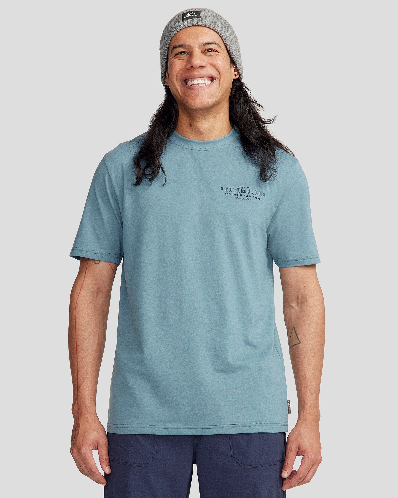 Recycled Material Blend Men's Exploration Organic Cotton T-shirt - Washed Blue