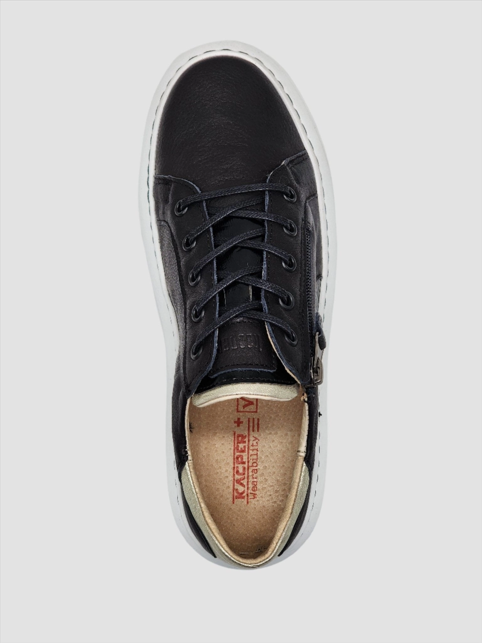 Women's Classic Zip-Up Leather Sneakers - Black Memory   foam