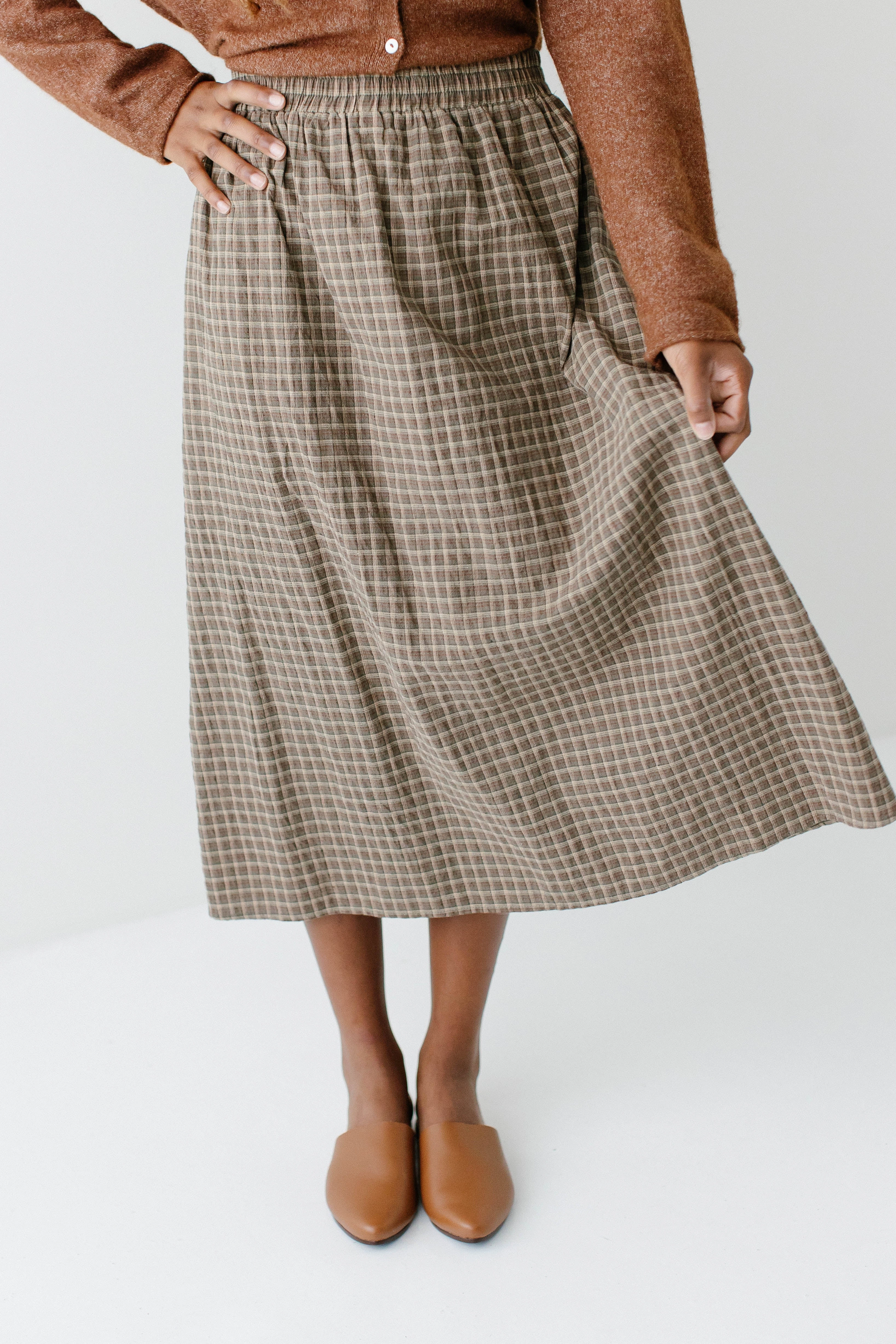 Fresh Aesthetic Clean Mood 'Havilah' Plaid Print Cotton Midi Skirt