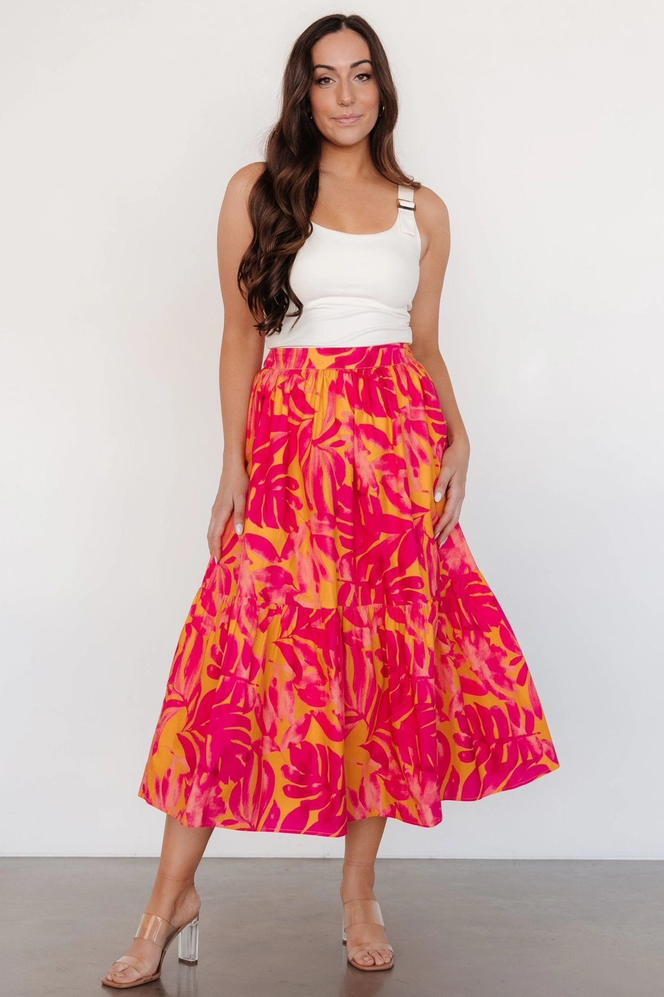 Sustainable Fabric Luana Tiered Skirt | Orange   Fuchsia
