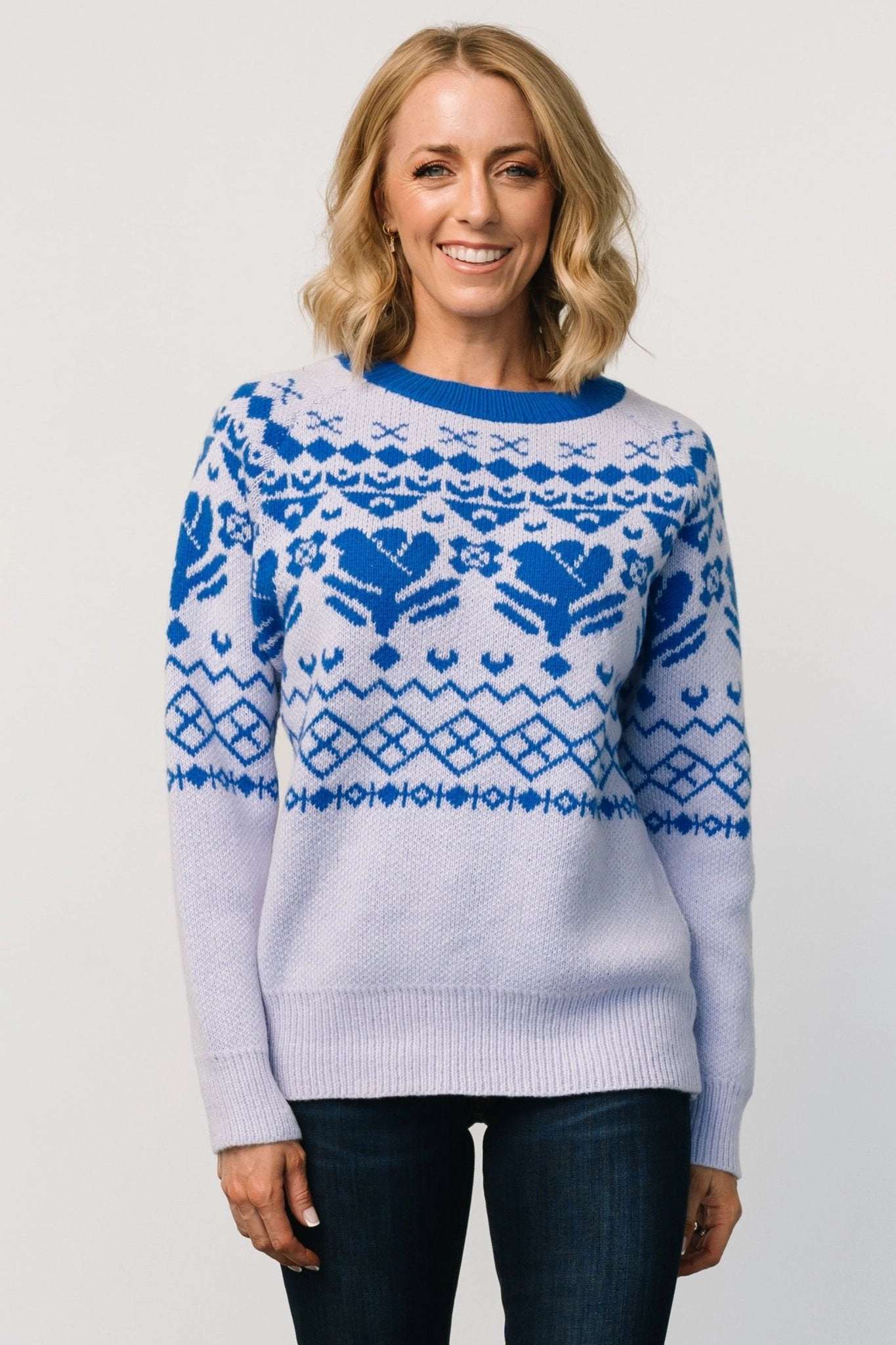 Comfy Knit Look Comfy and Cozy Lucerne Sweater | Blue Multi