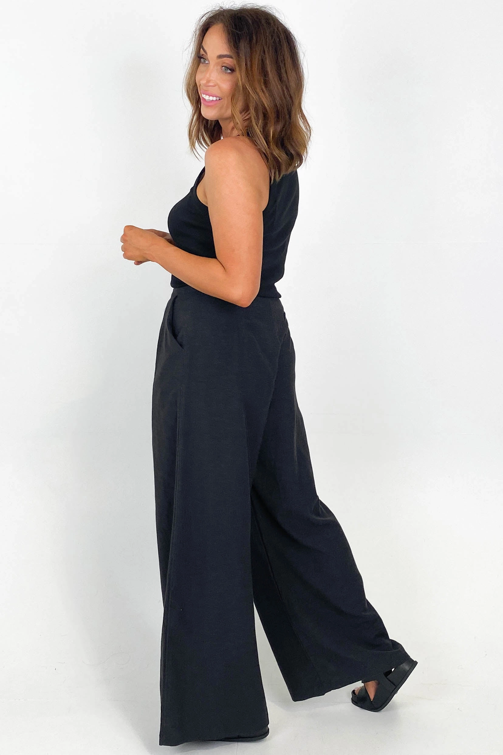 Iris Maxi Linen Blend Pants Black Body shaping