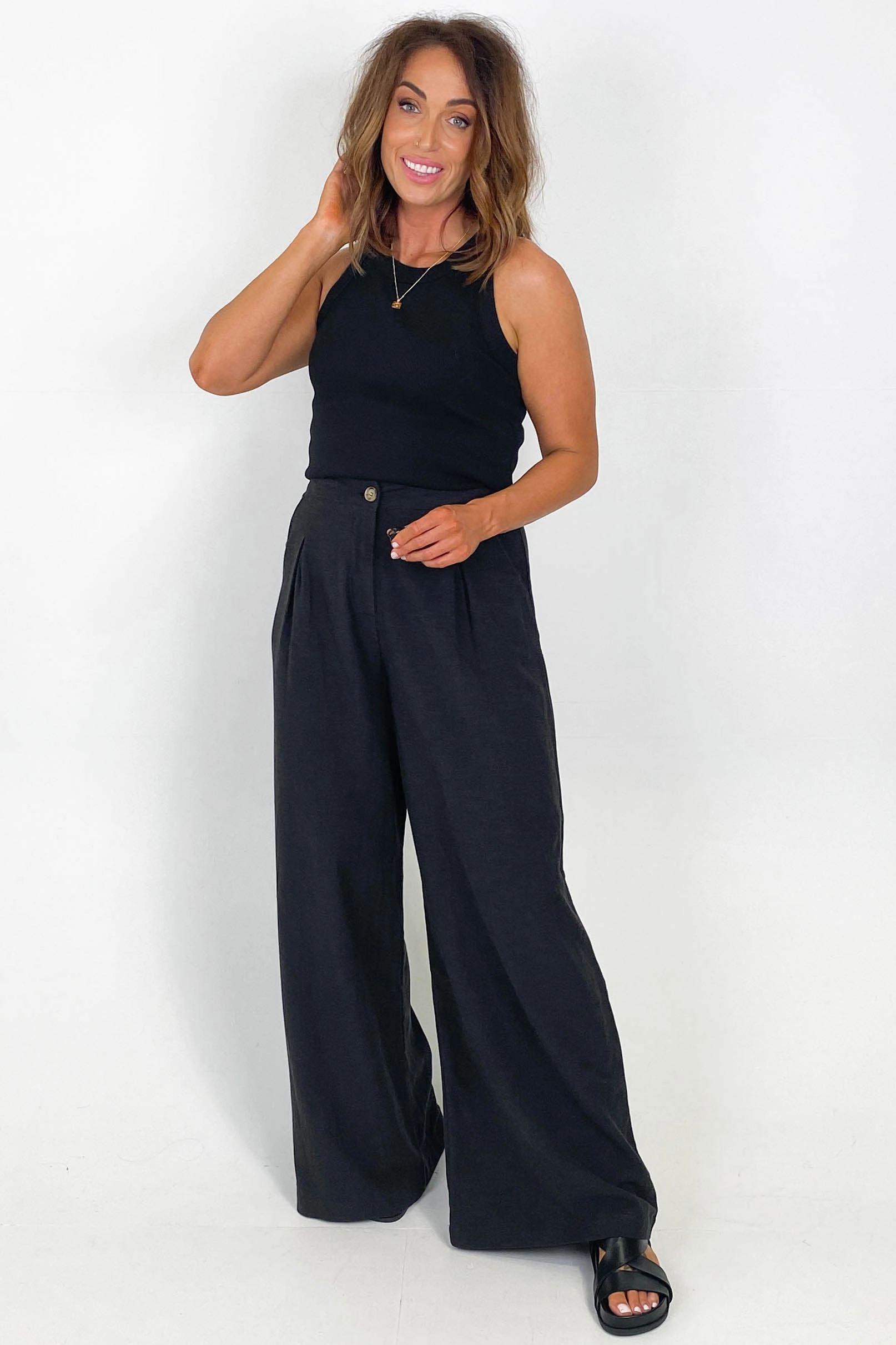 Casual Wearer Outdoor Running Perfect For Running Iris Maxi Linen Blend Pants Black