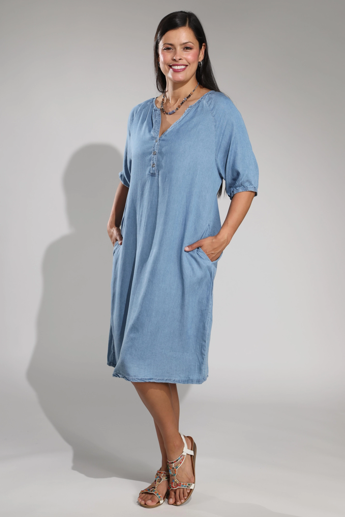 Tencel Dress with in seam pockets | LIGHT INDIGO | 6634A1 Olive Fresh Eco-friendly