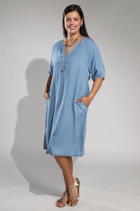 Tencel Dress with in seam pockets | LIGHT INDIGO | 6634A1 Olive Fresh Eco-friendly