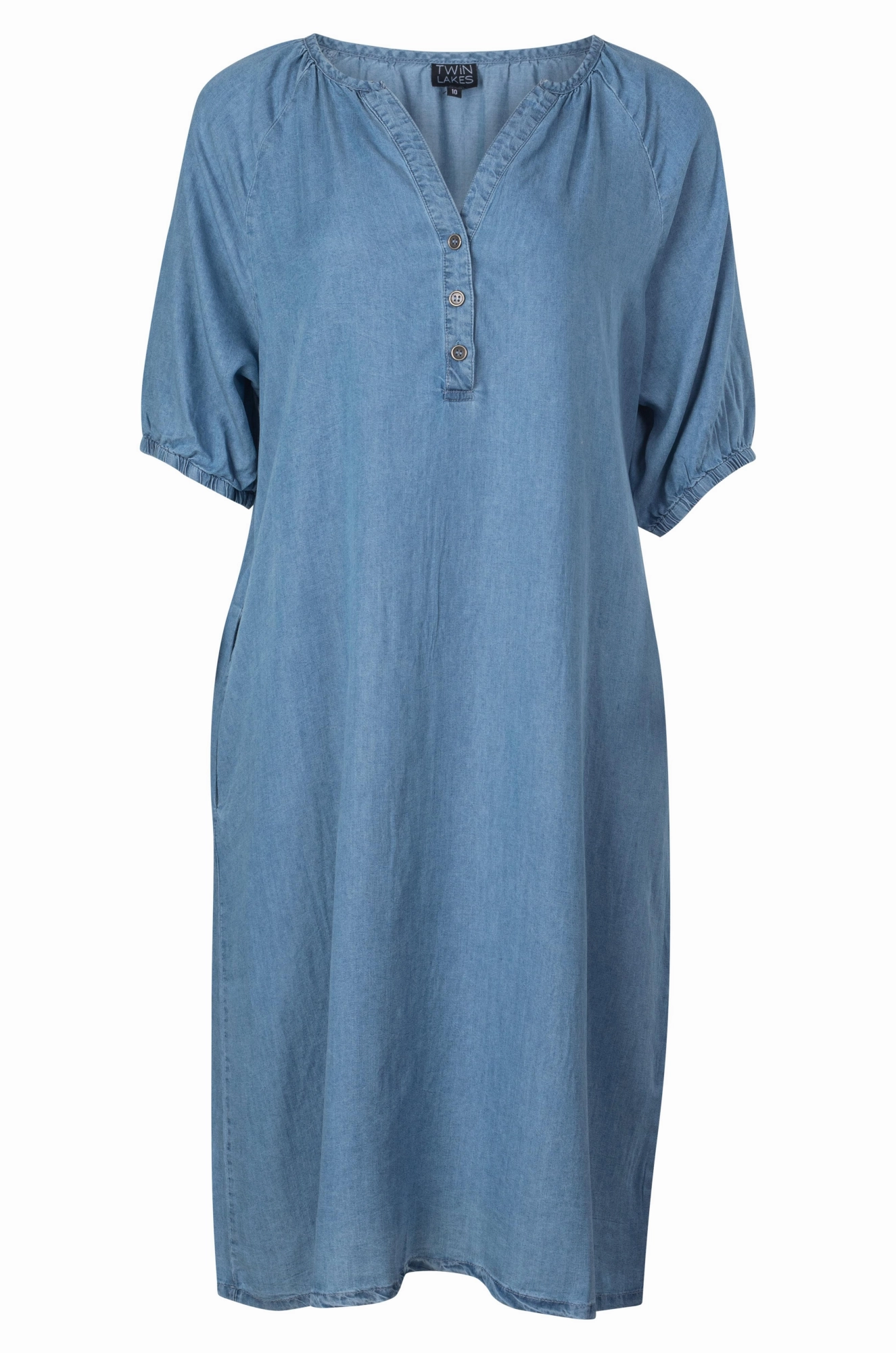 Tencel Dress with in seam pockets | LIGHT INDIGO | 6634A1 Flattering Waist Fit Light Coral