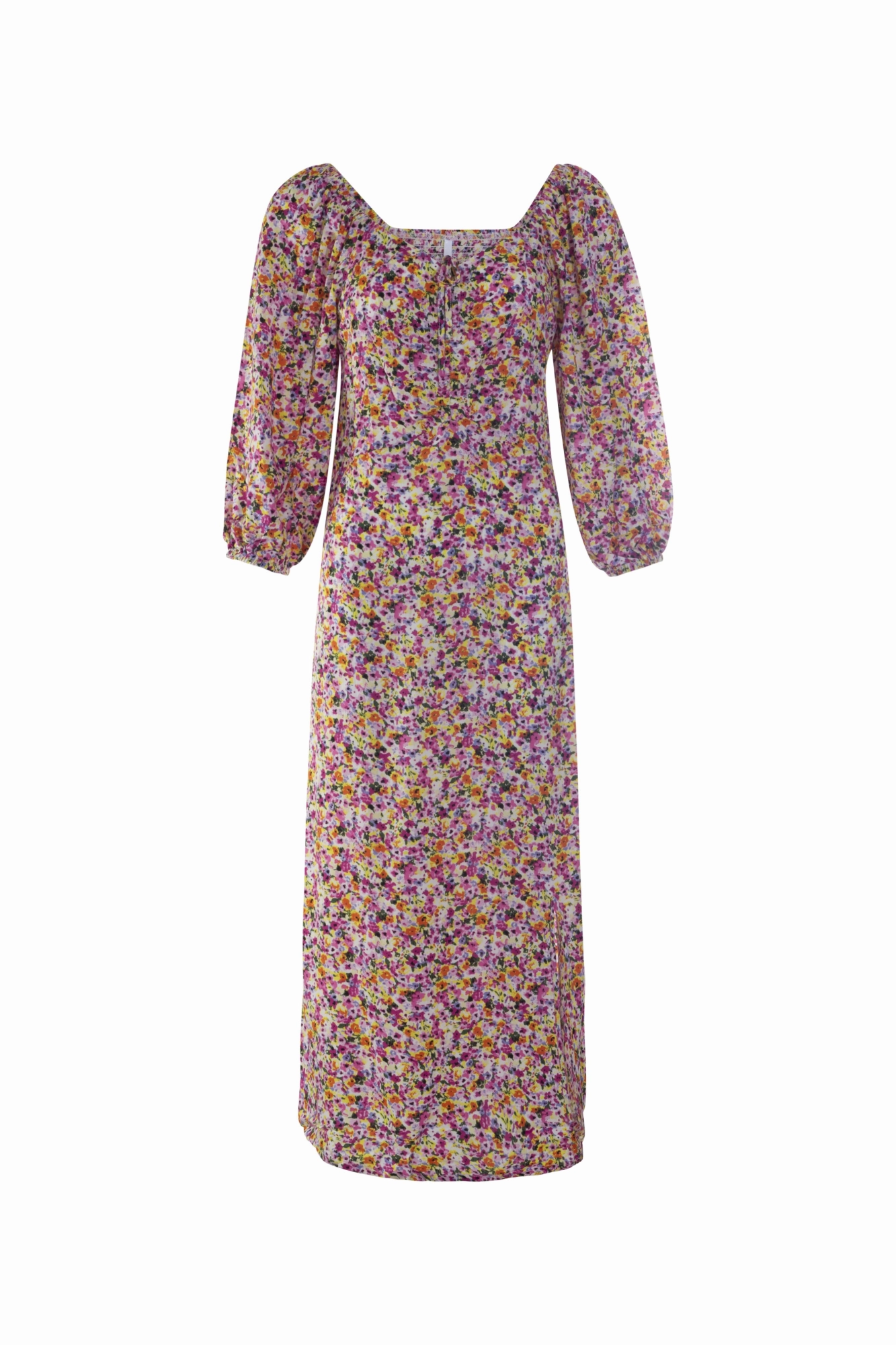 Shirred back ptd Viscose Maxi Dress | Pink Multi Ditsy | 3358AR Work or Casual Open Back